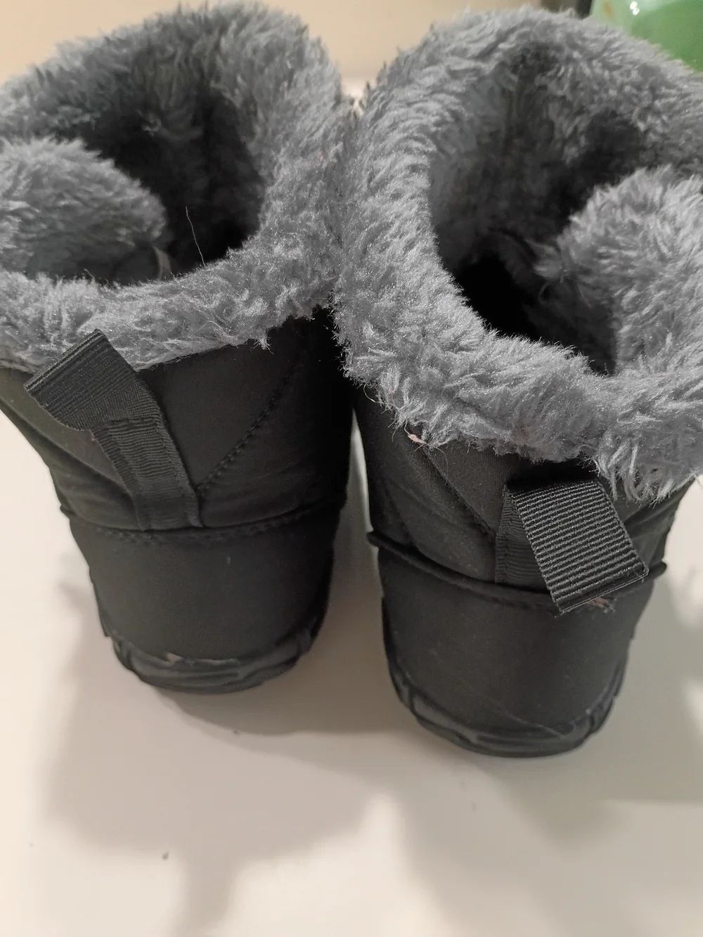 Women's Black Winter Ankle Boots with Grey Faux Fur Collar